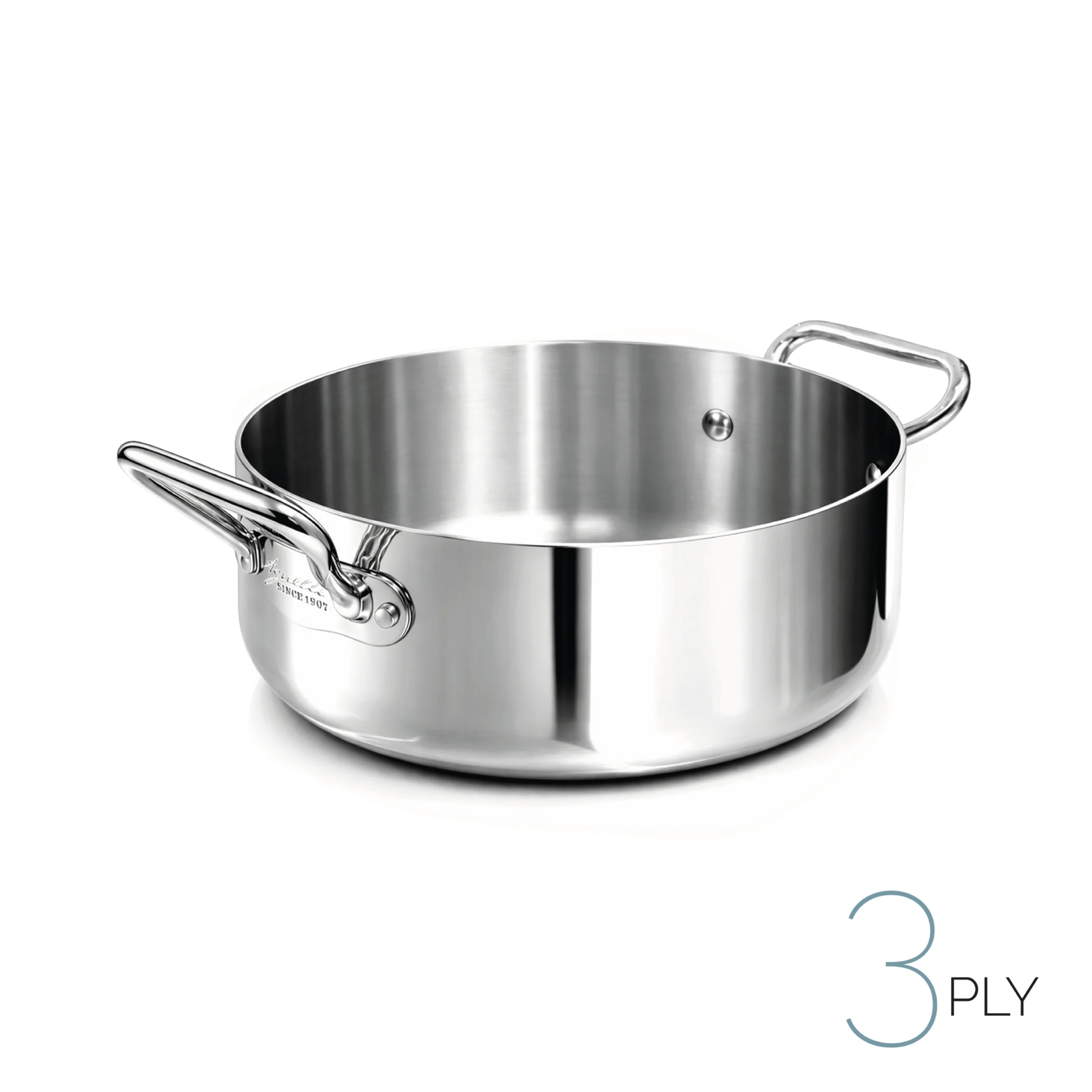 Agnelli Aluinox 3ply faitout bas inox poli 2 poignées induction