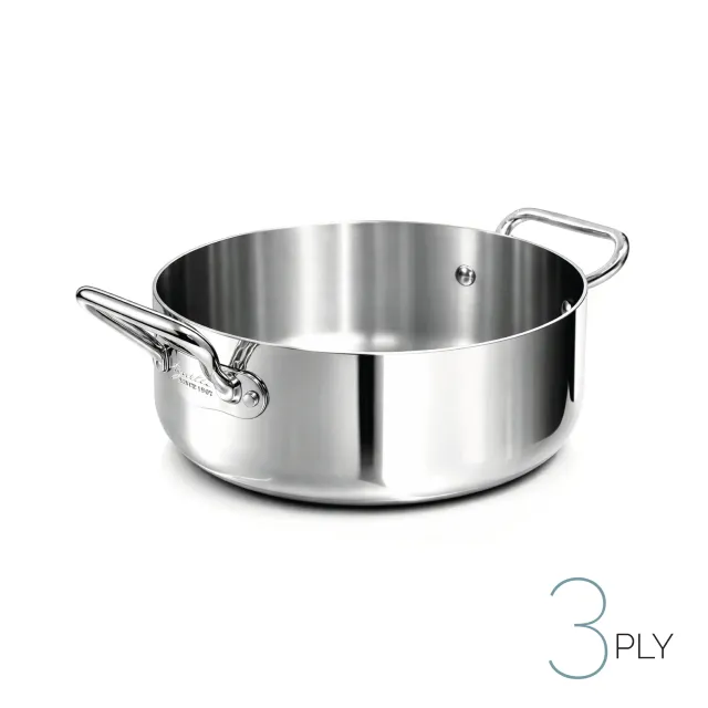 Agnelli Aluinox 3ply faitout bas inox poli 2 poignées induction