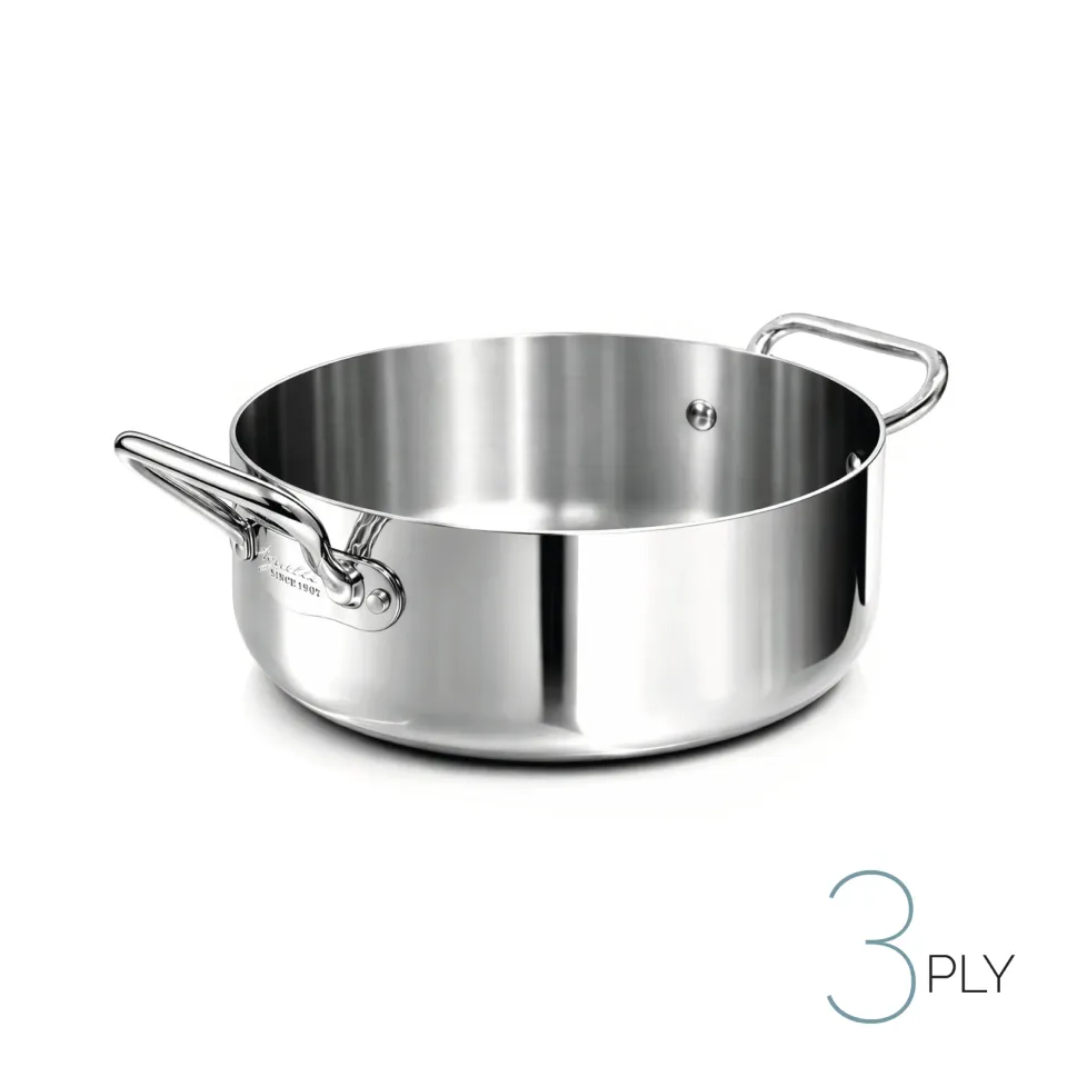 Agnelli Aluinox 3ply faitout bas inox poli 2 poignées induction