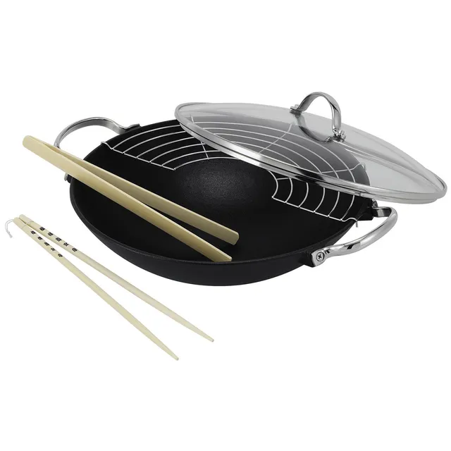 Beka Lhasa Wok Fonte Noir 30 cm Couvercle Verre