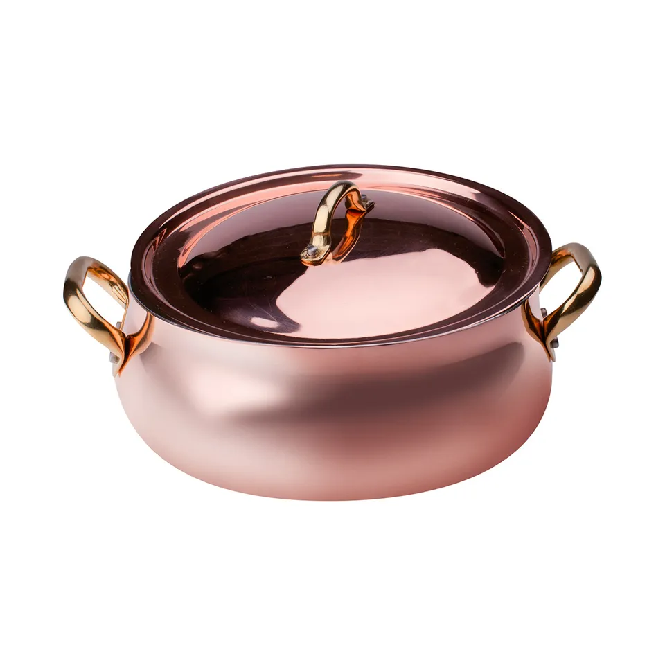 Agnelli Rame liscio casserole cuivre 2mm 2 anses + couvercle