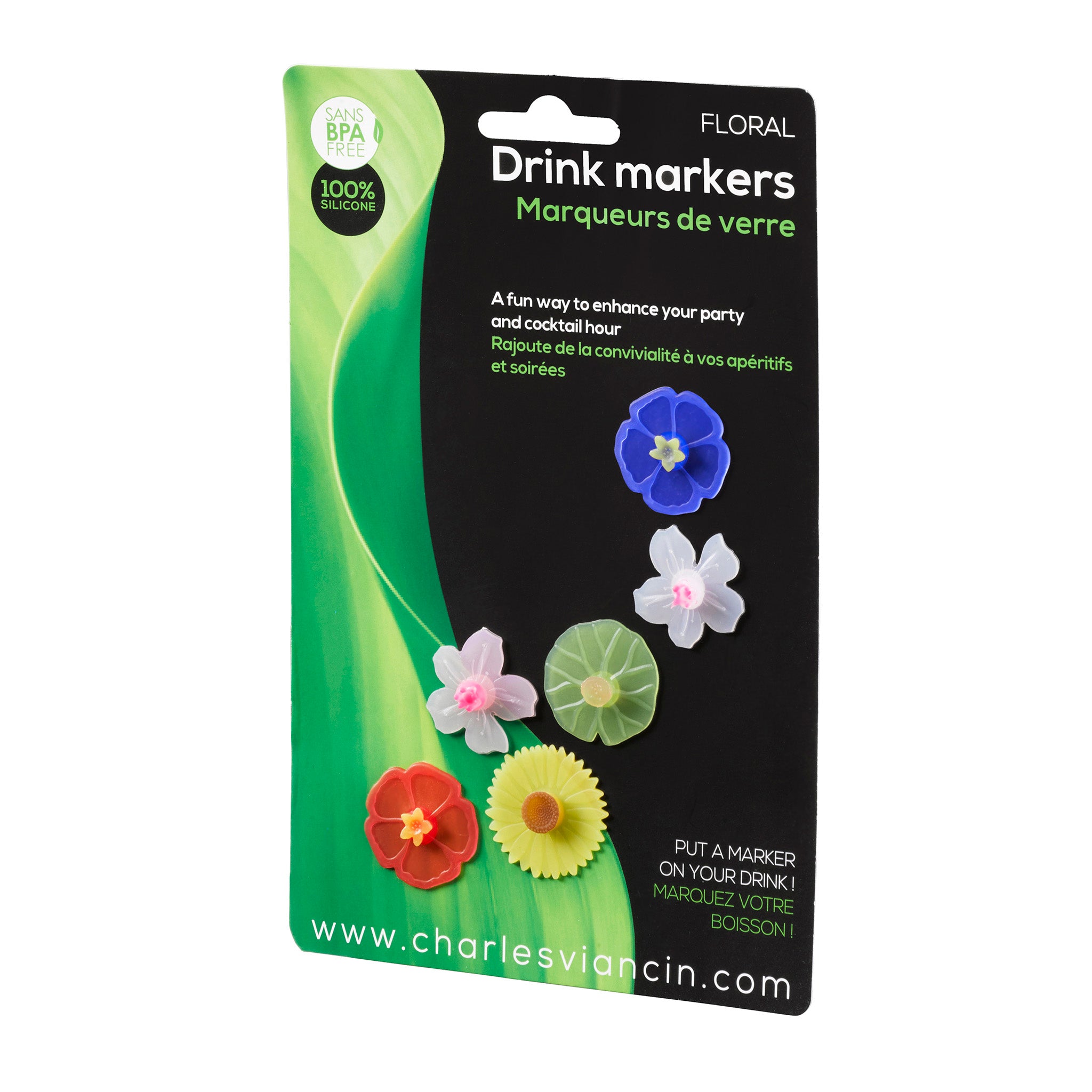 Charles Viancin Drink Markers marque-verre silicone floral lot 6