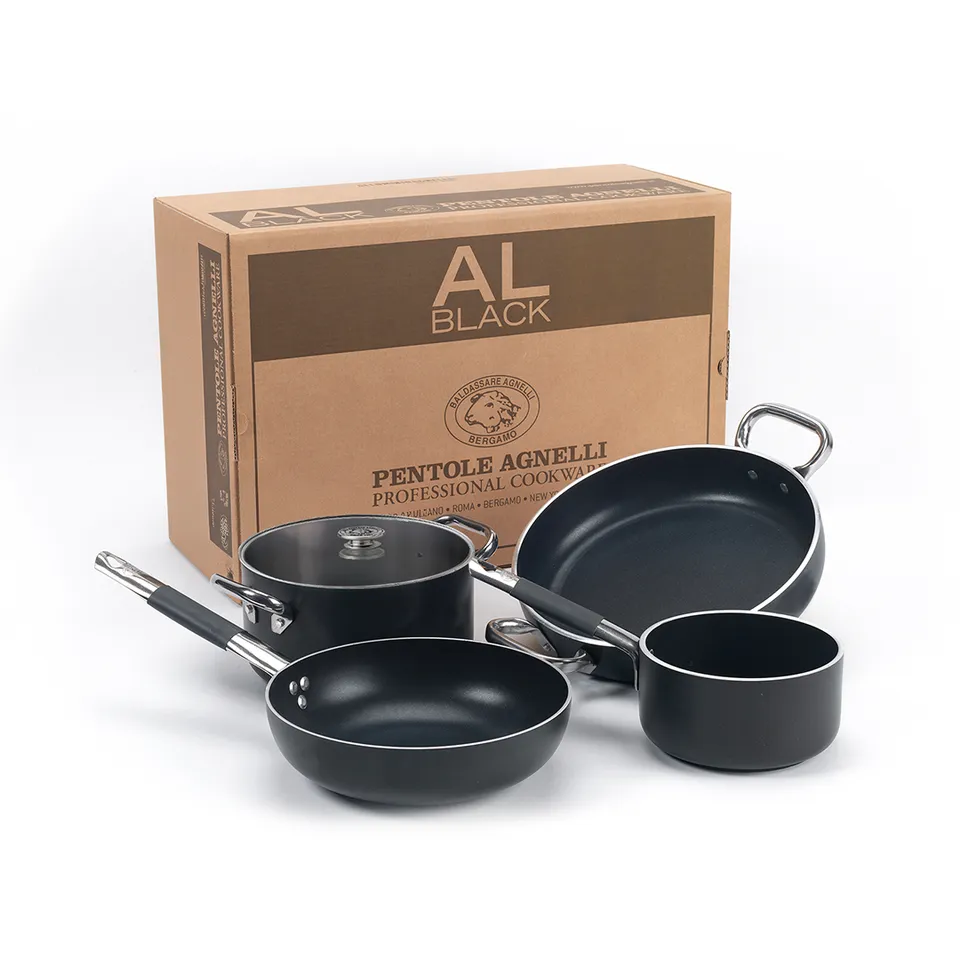 Agnelli Al-Black batterie cuisine alu antiadhésive 5 pièces