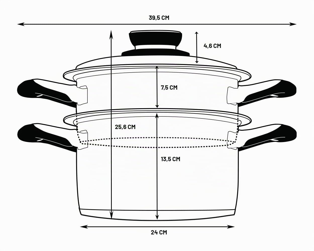 Ecovitam Cuiseur Vapeur Inox 24 cm 6 L Sans PFAS