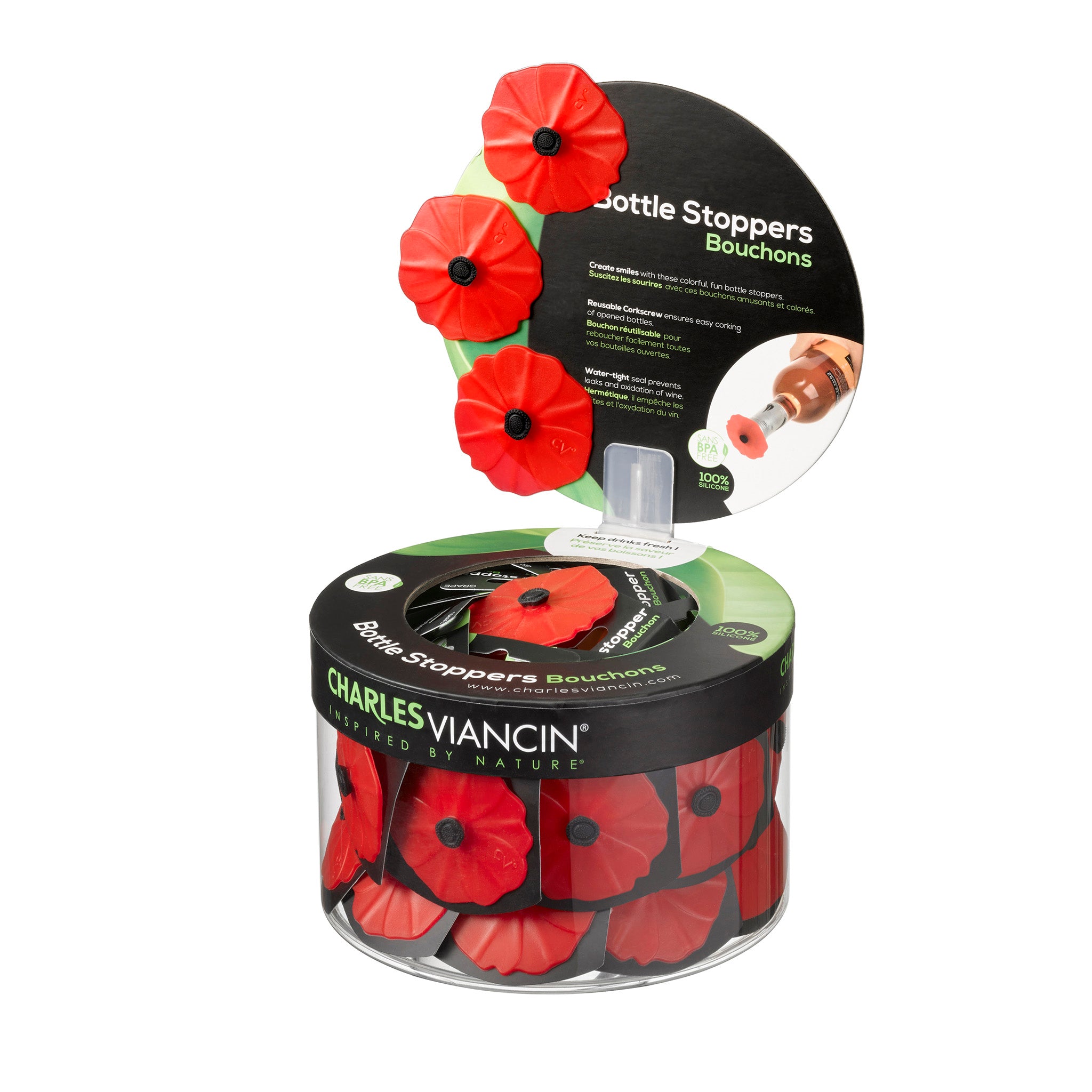 Charles Viancin Poppy bouchon bouteille vin rouge silicone