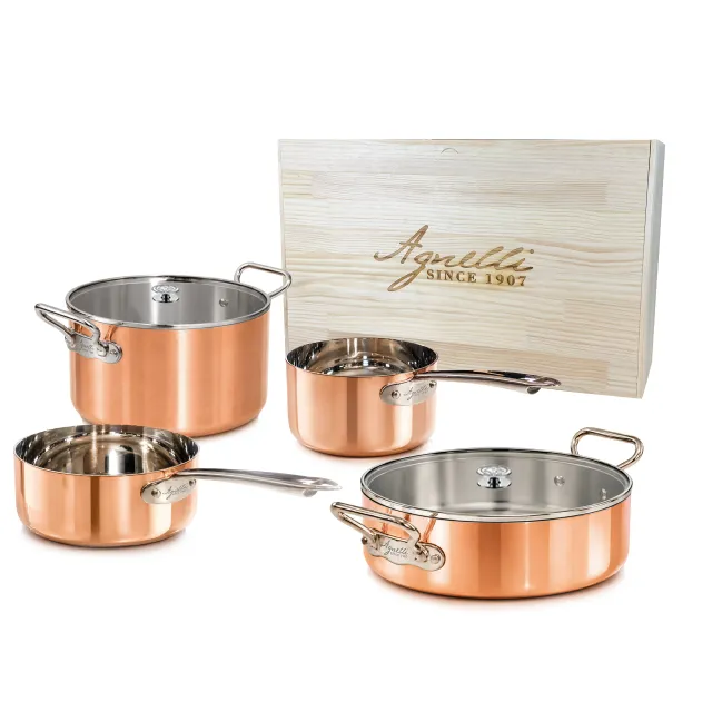 Agnelli Copper4 batterie 6 pièces cuivre rondeau et casseroles