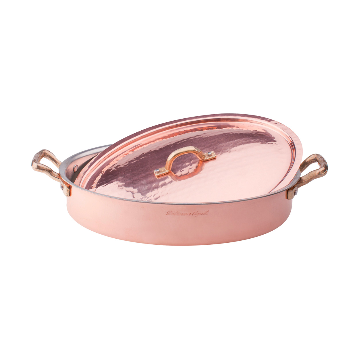 Agnelli Rame martellato plat ovale cuivre étamé 2mm couvercle