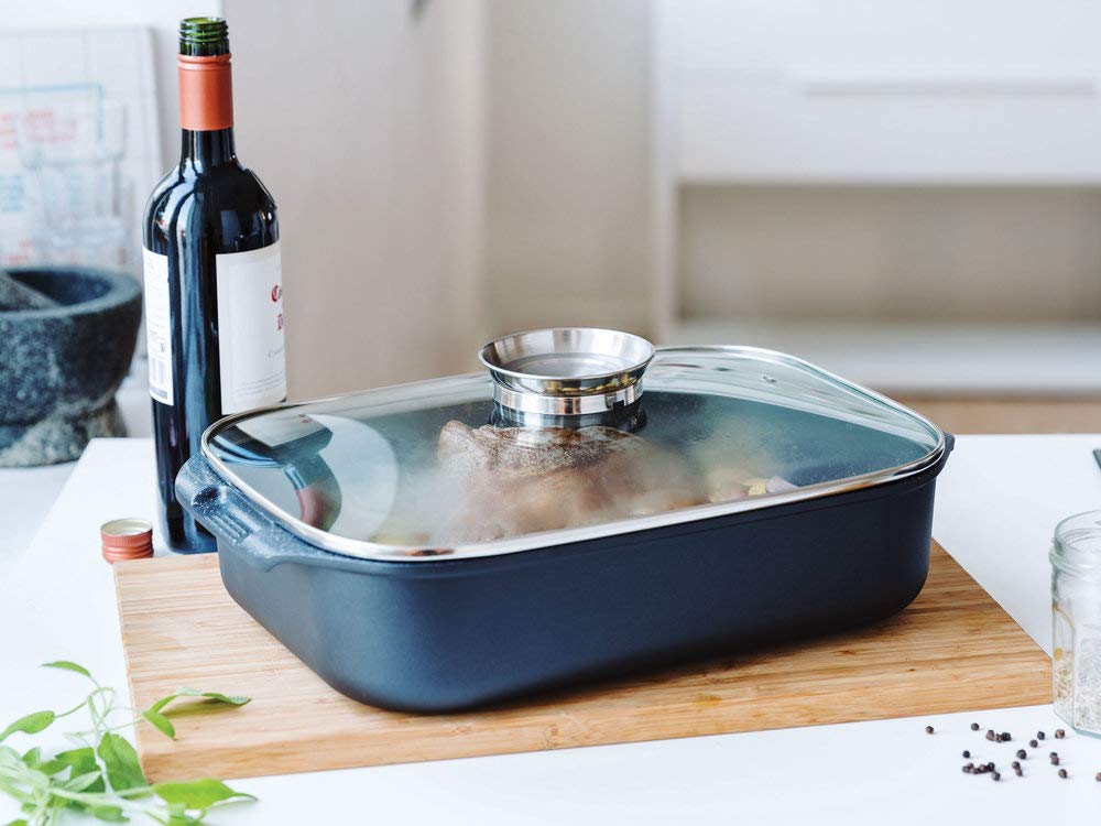 Beka Plat à Four Fonte Alu 39 cm Noir Couvercle Verre