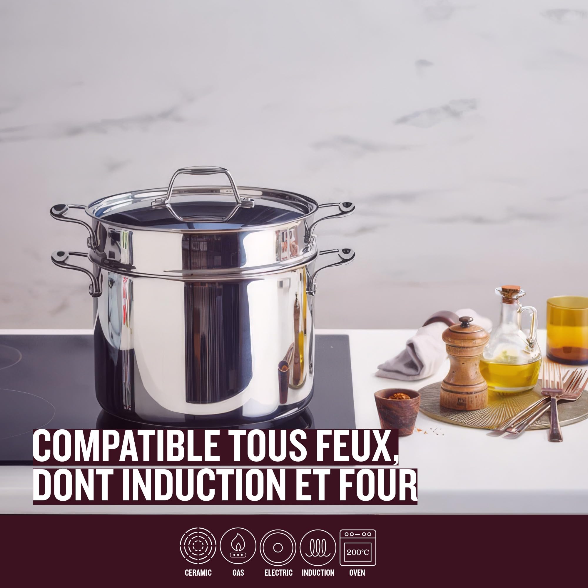 Beka Chef marmite à pâtes inox 24 cm 7,6 L induction