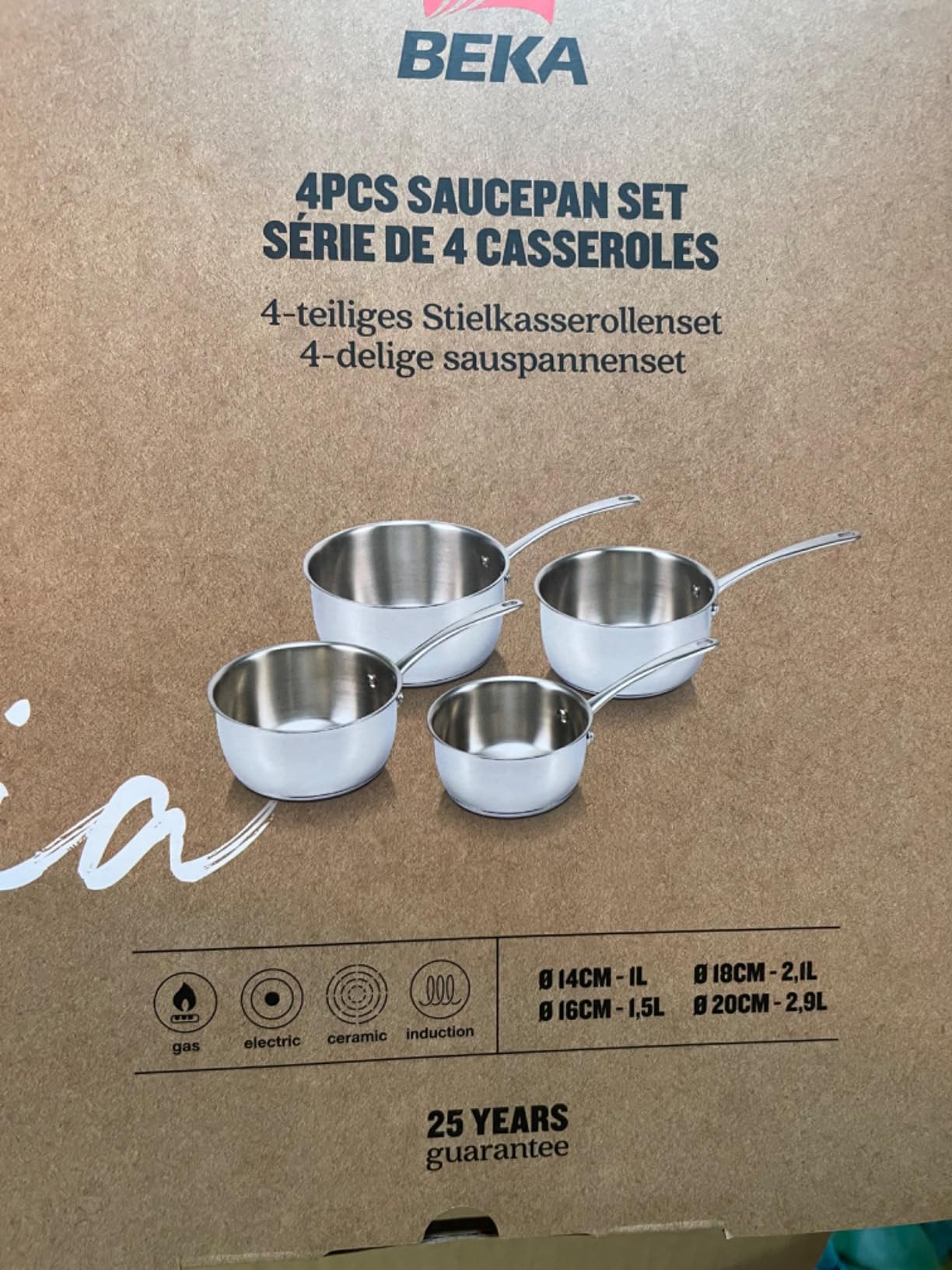 Beka Belvia Batterie 3 Casseroles Inox 16/18/20 cm