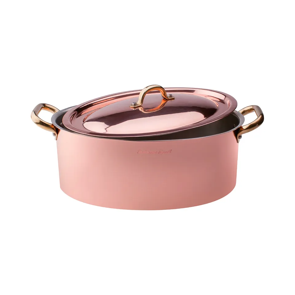 Agnelli Rame Liscio casserole ovale cuivre couvercle 2mm