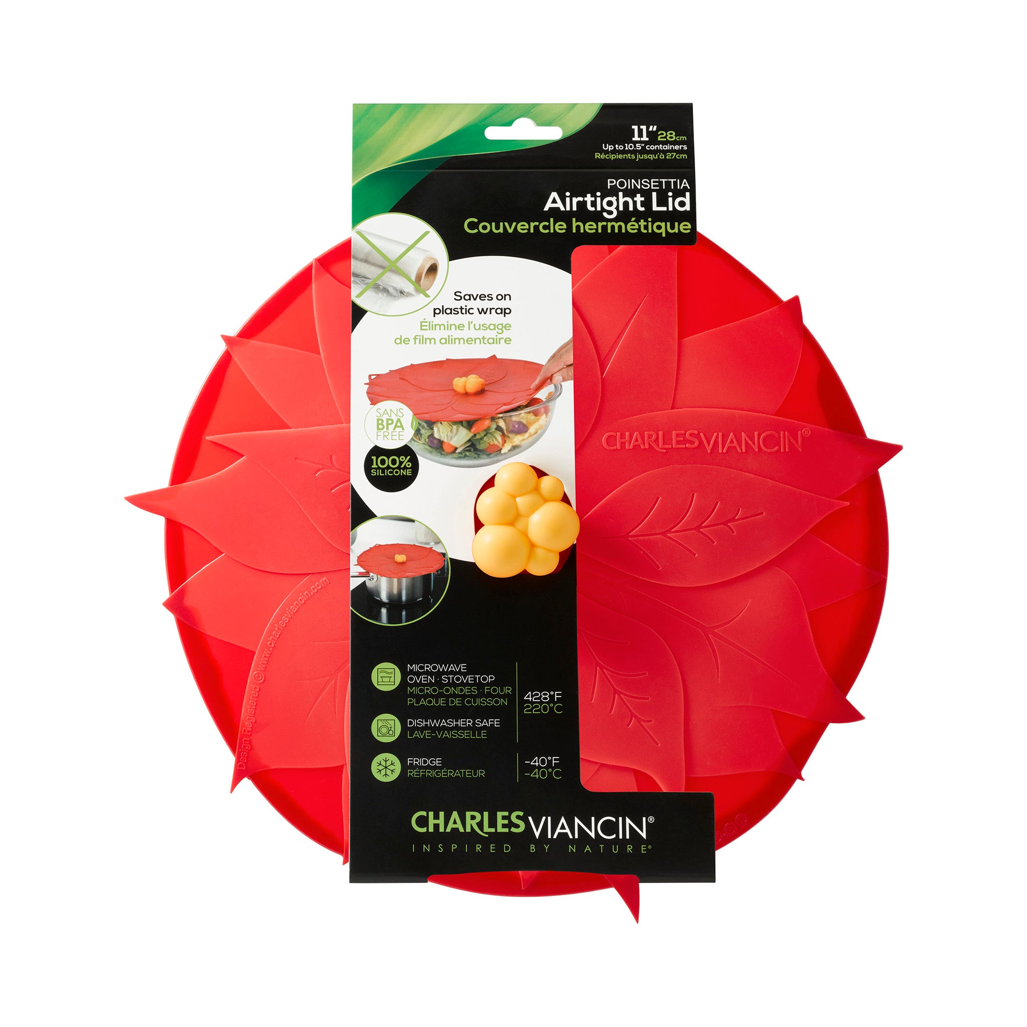 Charles Viancin Poinsettia Couvercle silicone 28 cm hermétique