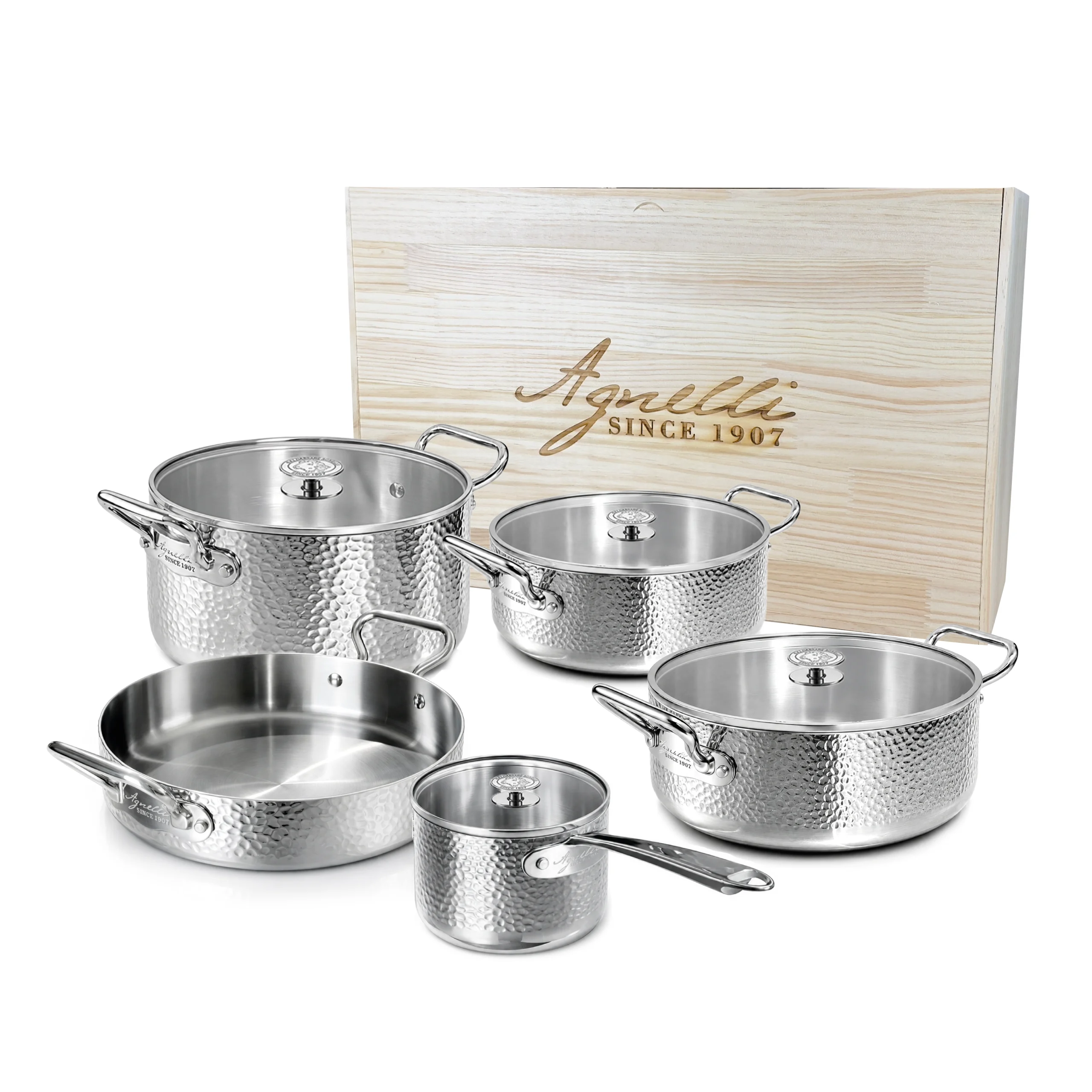 Agnelli Aluinox 3ply martelé batterie 8 pièces induction