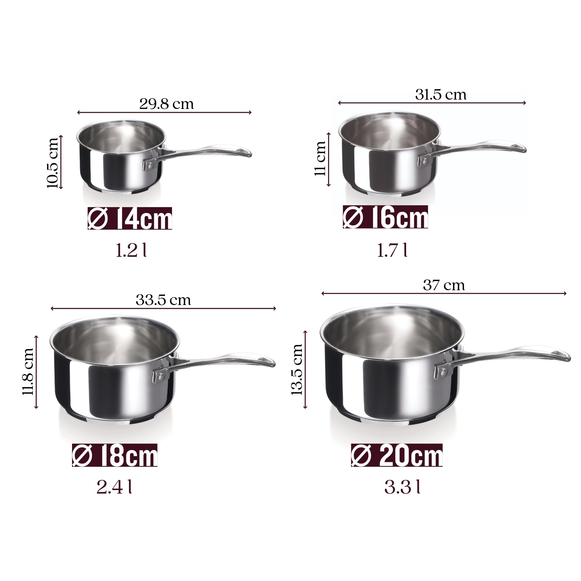 Beka Chef Lot 4 Casseroles Inox 14-20 cm Induction