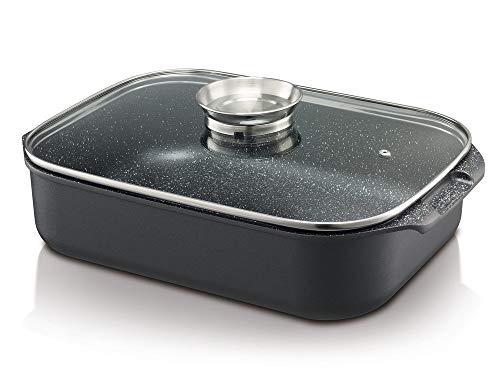 Beka Plat à Four Fonte Alu 39 cm Noir Couvercle Verre
