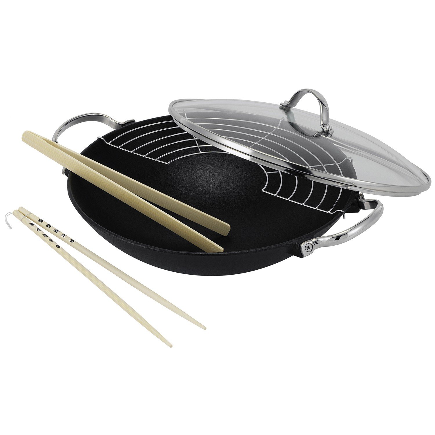 Beka Lhasa Wok Fonte Noir 30 cm Couvercle Verre